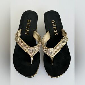 NEW GUESS Sarral Black and Gold Embellished Sandals